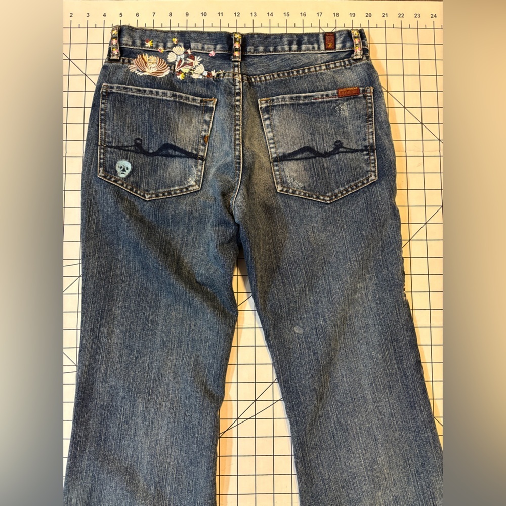 RARE 7 For All Mankind + Zac Posen Blue Flare Jeans with Botanical Embroidery - Picture 11 of 15